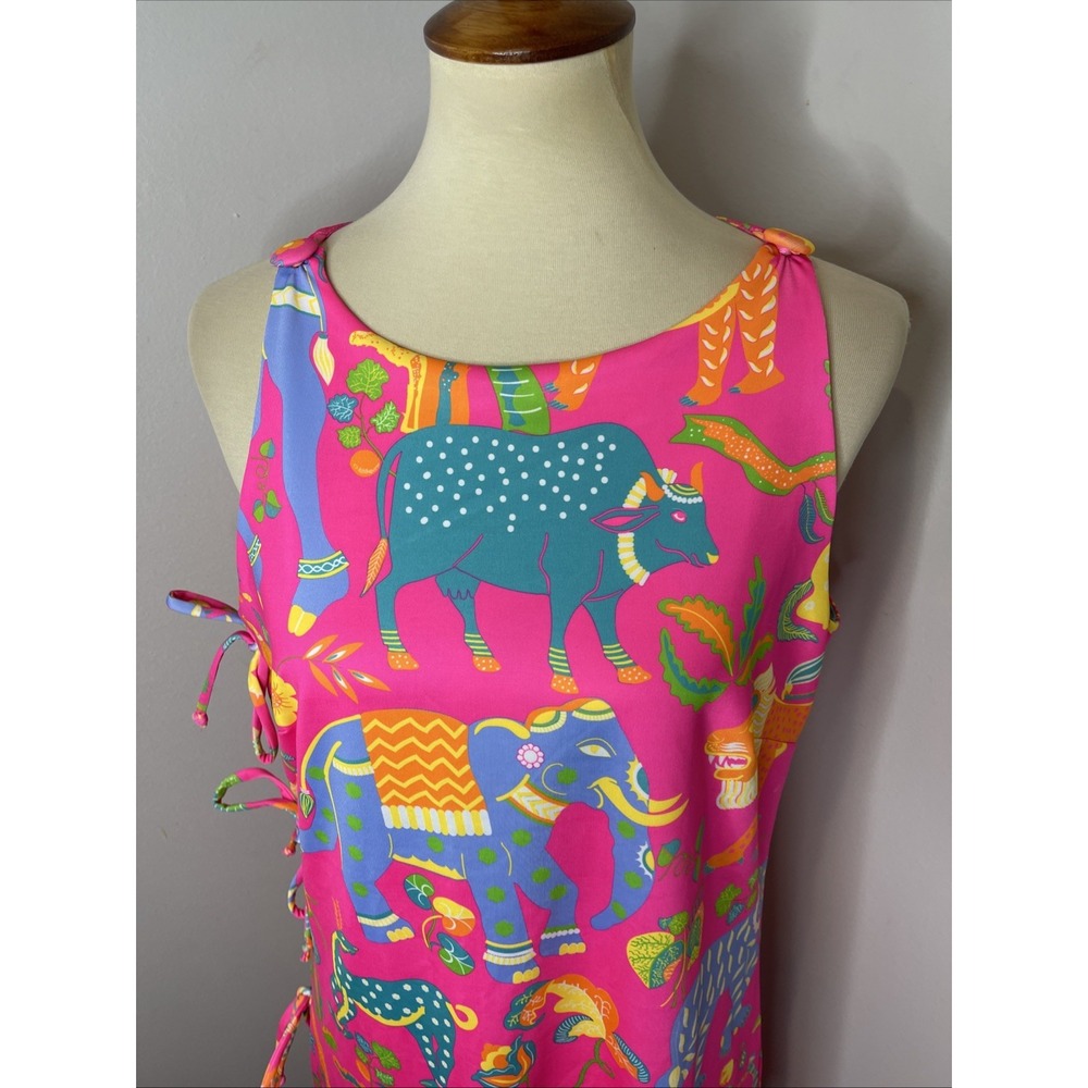 Gretchen Scott Sleeveless Pink Animal Stretch Shift Dress Medium M Built in Bra - Picture 6 of 8